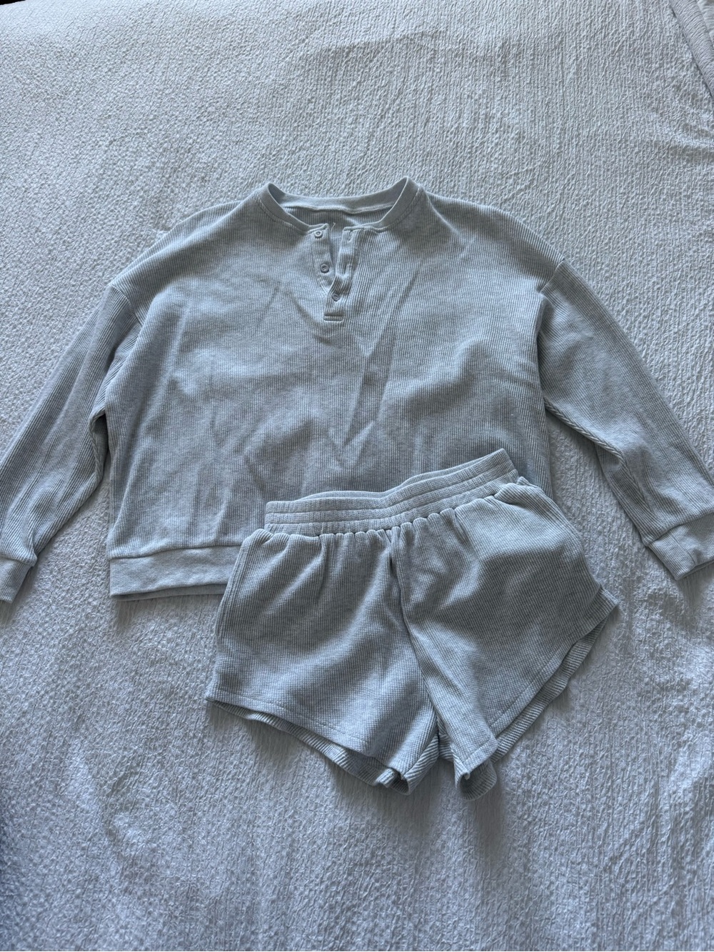 Waffle Knit Henley Top & Shorts Set